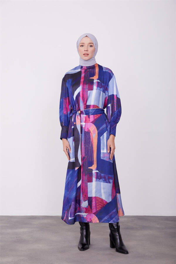 Patterned Dress 23k9714 Purple and Green - 3