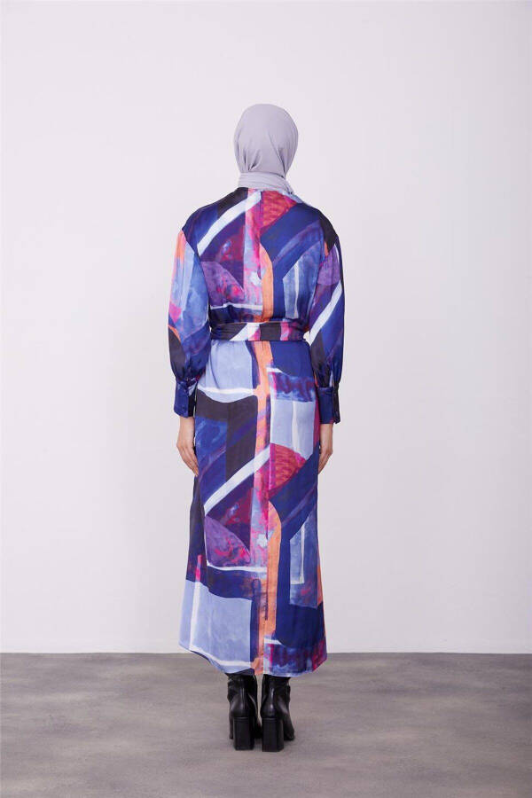 Patterned Dress 23k9714 Purple and Green - 5