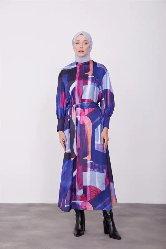 Patterned Dress 23k9714 Purple and Green - 3