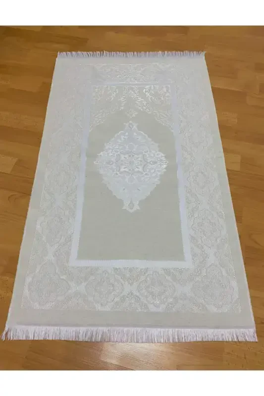 Patterned Fringed Gift Bundle Taffeta Cream Prayer Rug-CREAM - 1