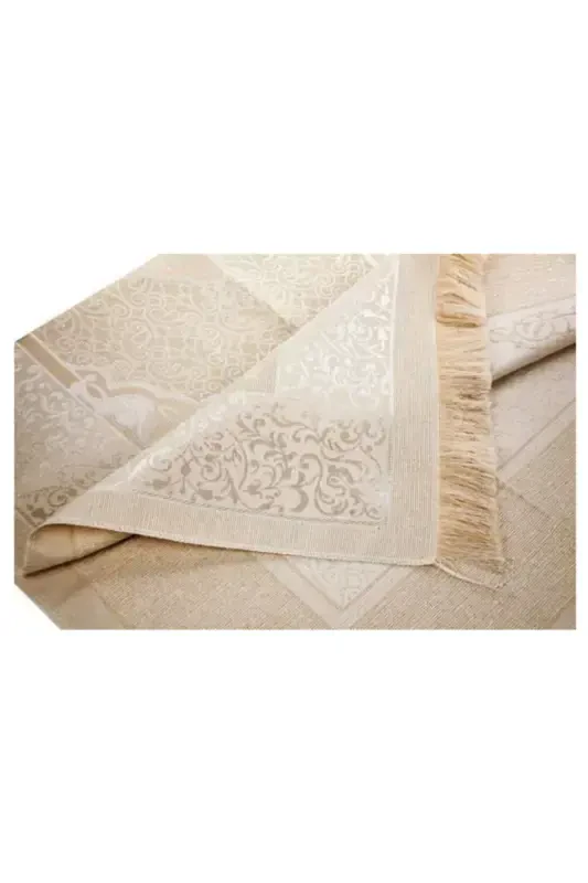 Patterned Fringed Gift Bundle Taffeta Cream Prayer Rug-CREAM - 3