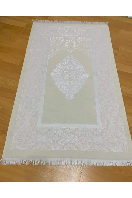 Patterned Fringed Gift Bundle Taffeta Pink Prayer Rug-Beige - 2