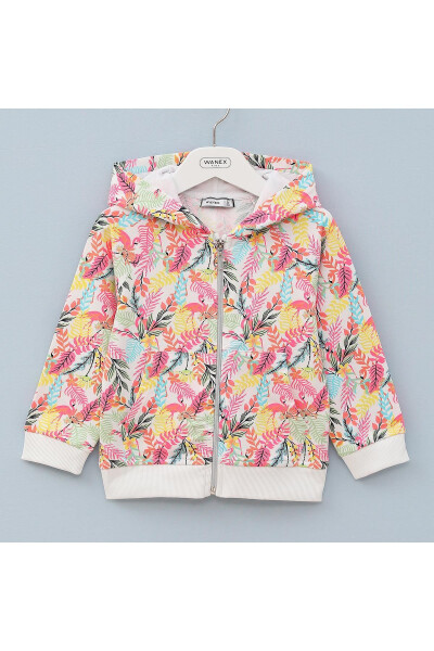 Patterned Girls Hooded Sweatshirt - 23078 - Flamingo - 1