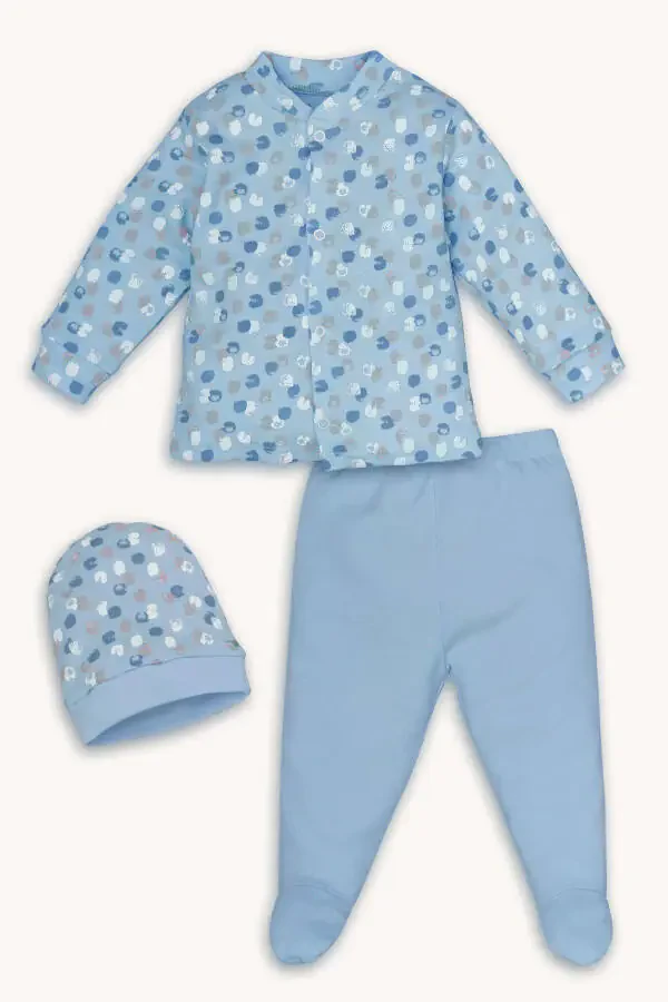 Patterned Hat, Snap Button Top And Pants 3 Piece Suit - 1