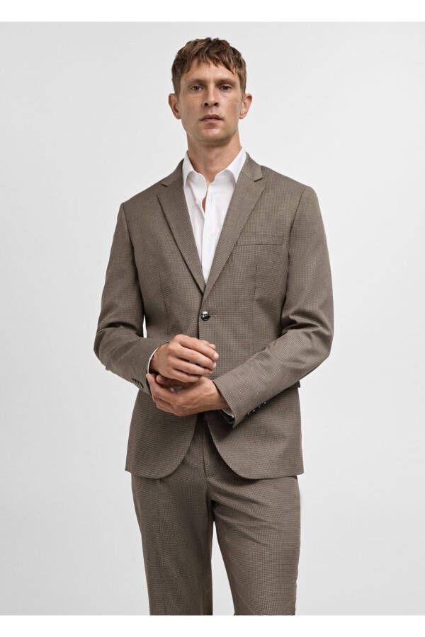 Patterned Herringbone Super Slim Fit Blazer Jacket - 1