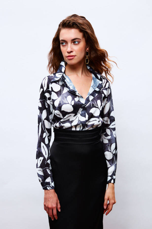 Patterned Long Shirt - BLACK - 2