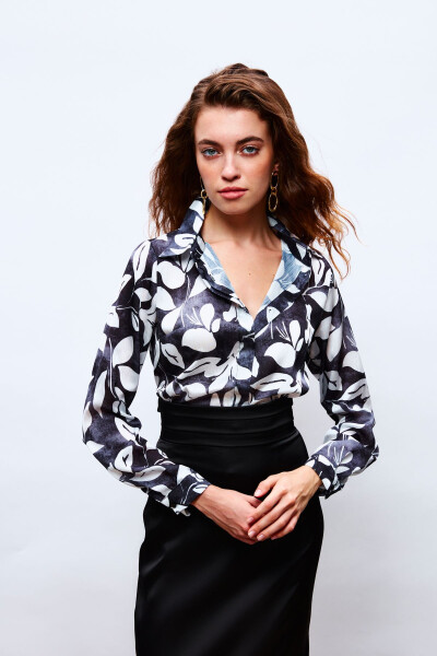 Patterned Long Shirt - BLACK - 3