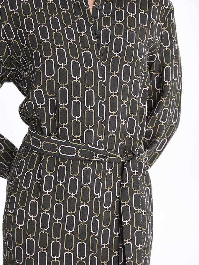 Patterned Long-Sleeved Women's Shirt Dress - 18