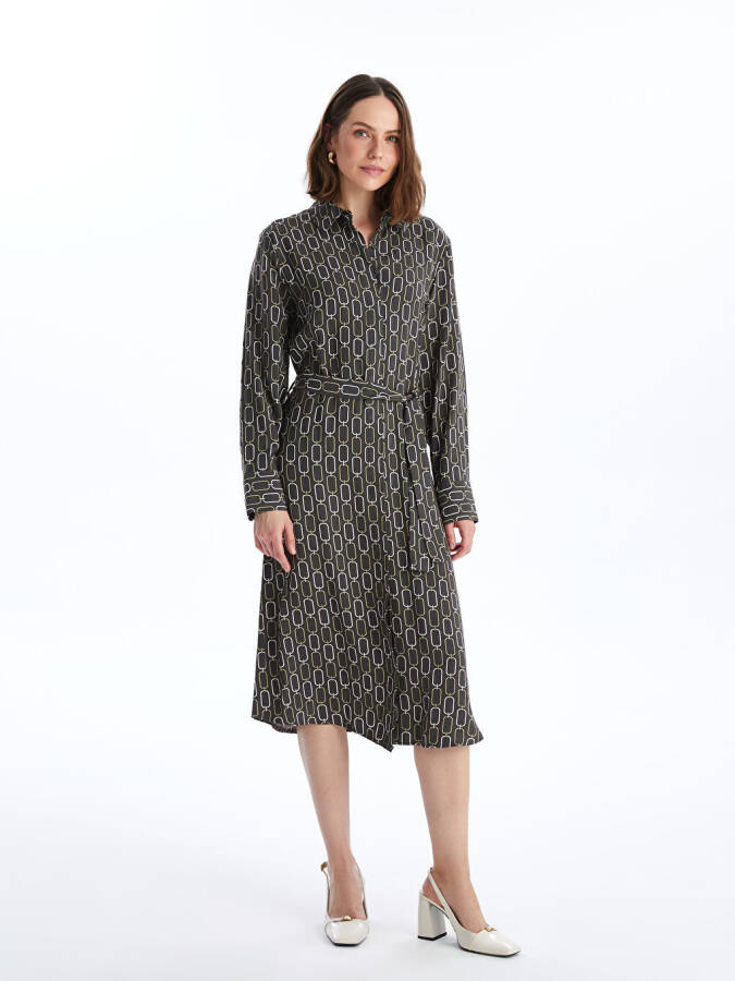 Patterned Long-Sleeved Women's Shirt Dress - 10