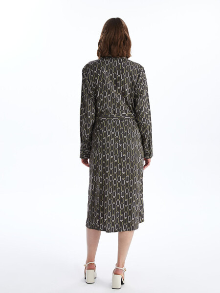 Patterned Long-Sleeved Women's Shirt Dress - 12