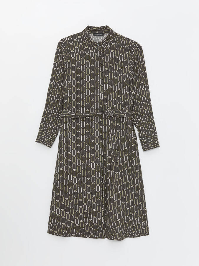 Patterned Long-Sleeved Women's Shirt Dress - 6