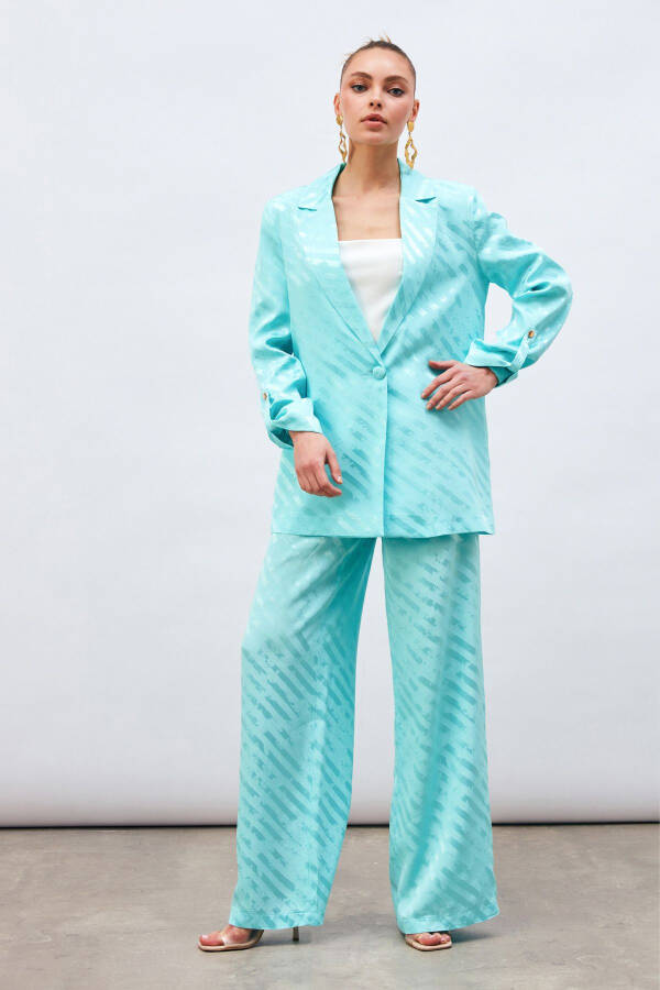 Patterned Loose Pants - Turquoise - 2