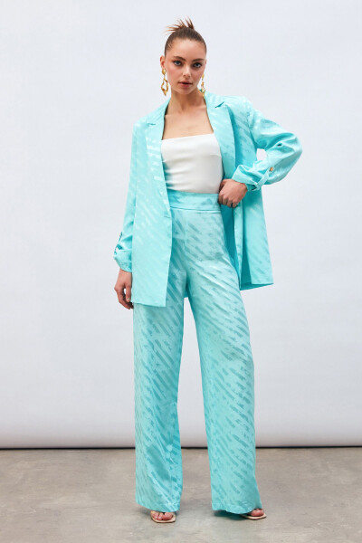 Patterned Loose Pants - Turquoise - 3