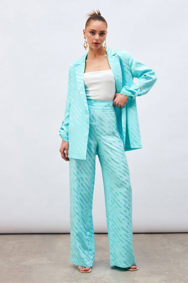 Patterned Loose Pants - Turquoise - 3