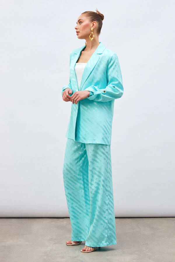 Patterned Loose Pants - Turquoise - 4