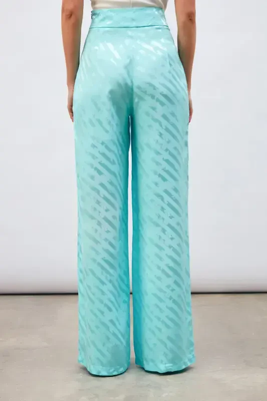 Patterned Loose Pants - Turquoise - 8