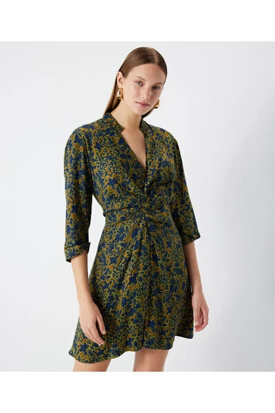 Patterned mandarin collar dress - İPEKYOL