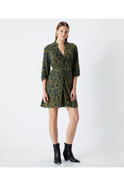 Patterned mandarin collar dress - İPEKYOL (1)