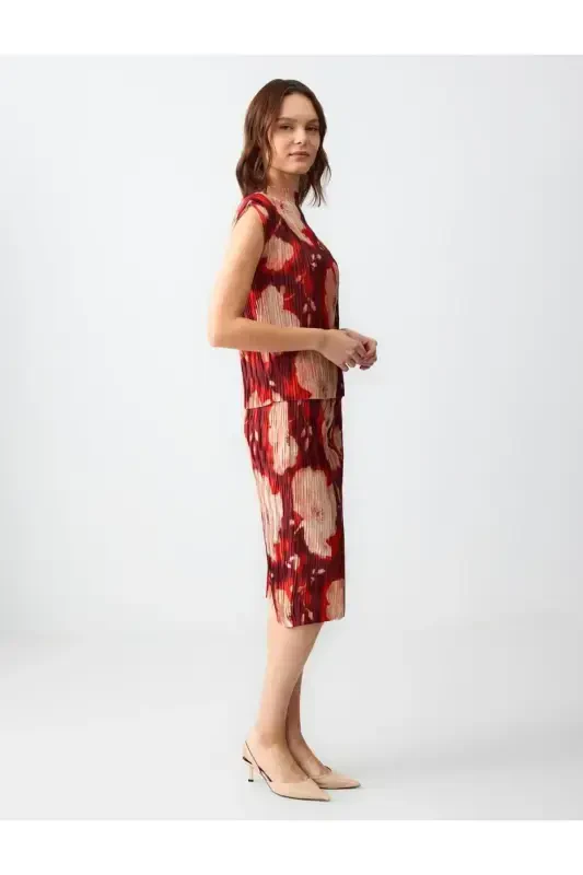 Patterned Normal Waist Floral Patterned Knitted Midi Skirt - 2