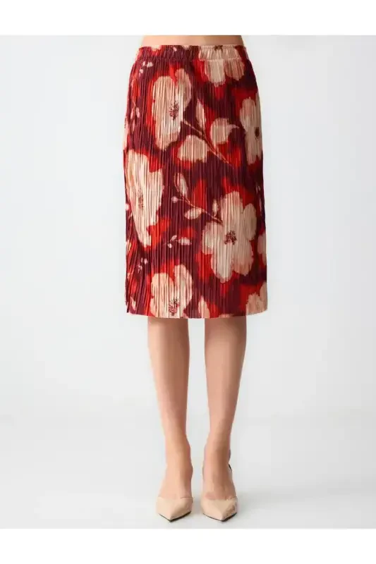 Patterned Normal Waist Floral Patterned Knitted Midi Skirt - 3