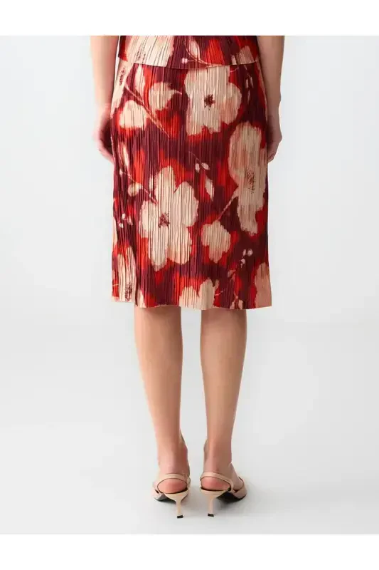 Patterned Normal Waist Floral Patterned Knitted Midi Skirt - 5