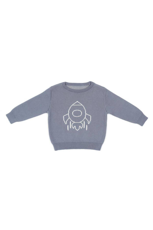 Patterned Organic Cotton Baby and Child Sweater Blue - 1