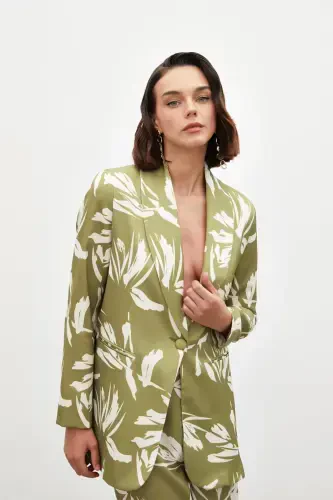 Patterned Oversized Satin Jacket - GREEN - SATEEN (1)