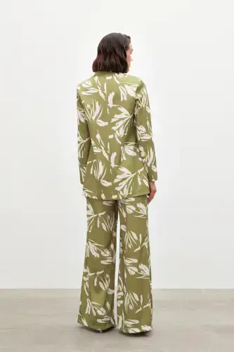 Patterned Oversized Satin Jacket - GREEN - 8