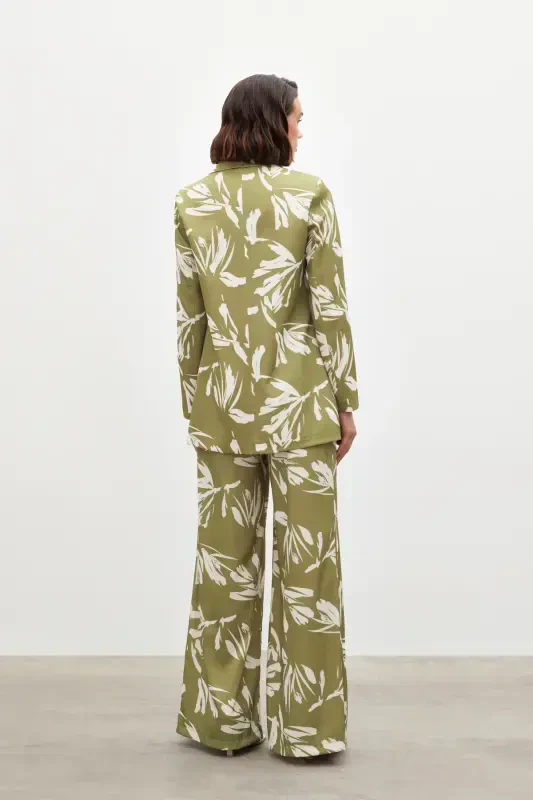 Patterned Oversized Satin Jacket - GREEN - 8