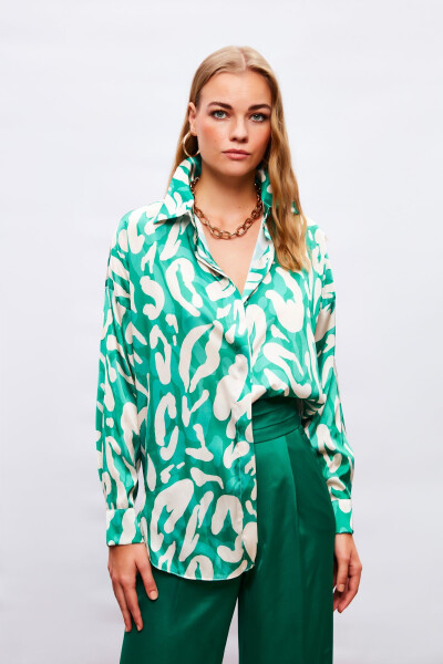 Patterned Oversized Shirt - GREEN - 3