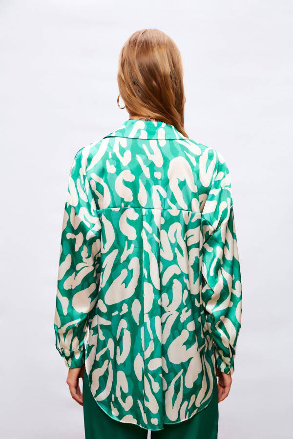 Patterned Oversized Shirt - GREEN - 6