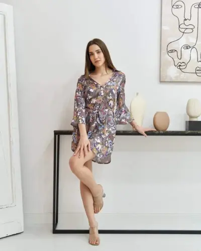 Patterned Patterned Shirt Dress - 1