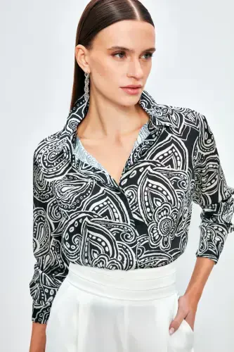 Patterned Plain Shirt - BLACK-BLACK - 3