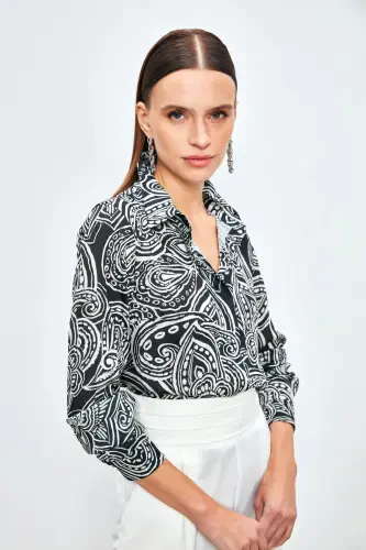 Patterned Plain Shirt - BLACK-BLACK - 5