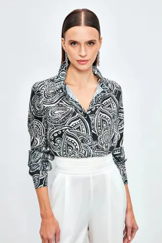 Patterned Plain Shirt - BLACK-BLACK - 1
