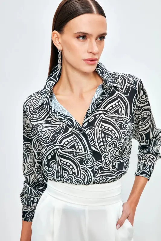 Patterned Plain Shirt - BLACK-BLACK - 3