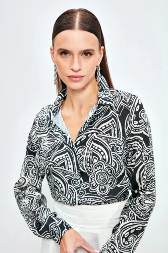 Patterned Plain Shirt - BLACK-BLACK - 4