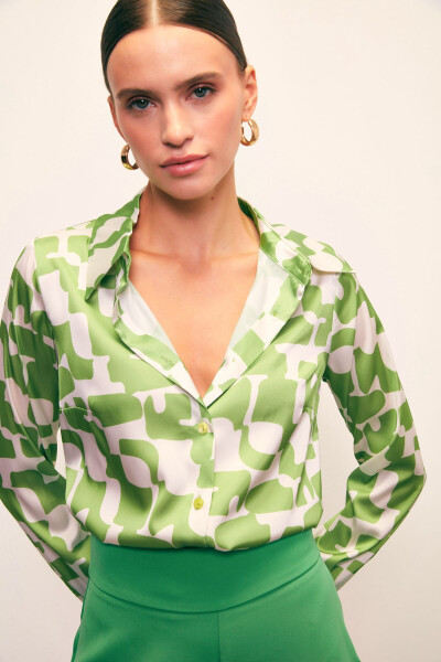 Patterned Plain Shirt - GREEN - 4