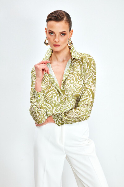 Patterned Plain Shirt - OLIVE GREEN - 5