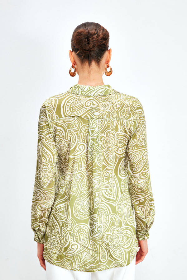 Patterned Plain Shirt - OLIVE GREEN - 6