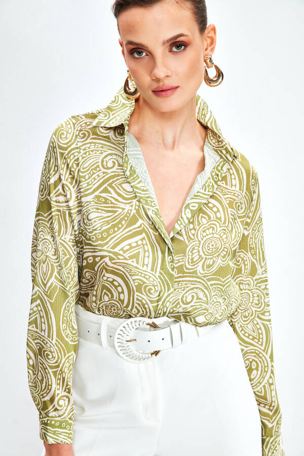 Patterned Plain Shirt - OLIVE GREEN - 9