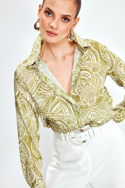 Patterned Plain Shirt - OLIVE GREEN - 10