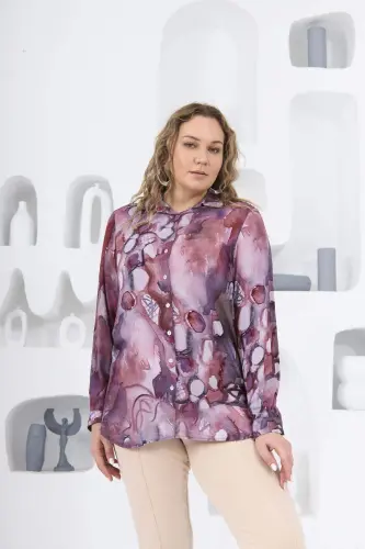 Patterned Plum Plus Size Shirt - 1