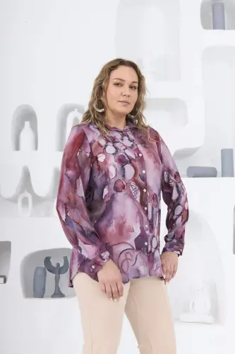 Patterned Plum Plus Size Shirt - BÜYÜKBEDENIZ (1)