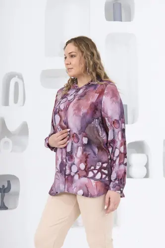 Patterned Plum Plus Size Shirt - 6
