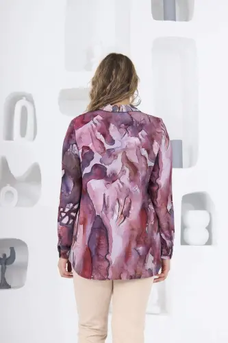 Patterned Plum Plus Size Shirt - 5