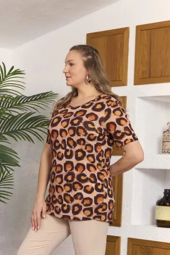 Patterned Plus Size Brown T-Shirt - 3
