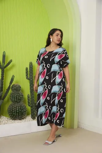Patterned Plus Size Casual Fuchsia Dress - 3