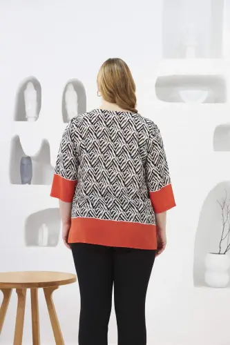 Patterned Plus Size Collared Blouse - 6