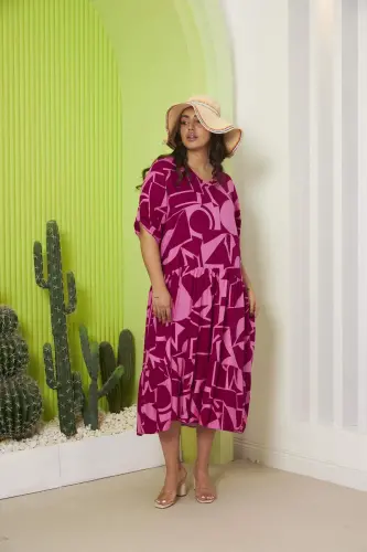 Patterned Plus Size Dress Cherry - 3